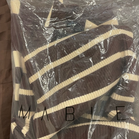 NWT 2 Piece Sweater Cardigan & Dress Set, in Dark Brown and Cream striped, Sz L - Picture 5 of 6